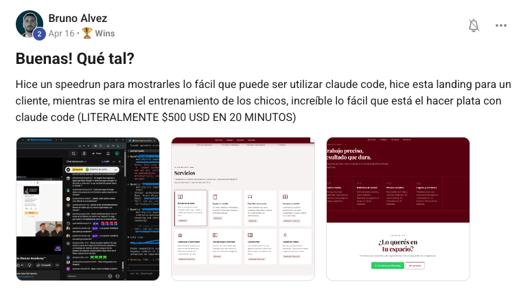 Publicación de Bruno Alvez en la comunidad de Nexum Academy