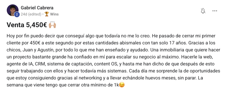 Publicación de Gabriel Cabrera en la comunidad de Nexum Academy